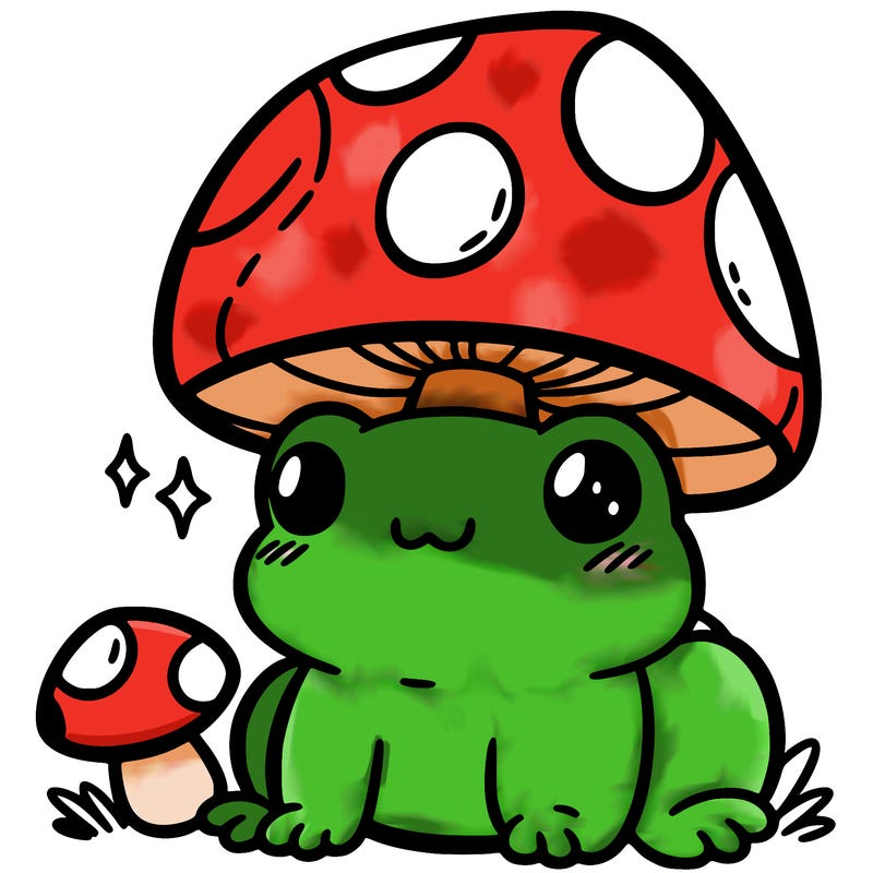 a cute frog with a mushroom hat