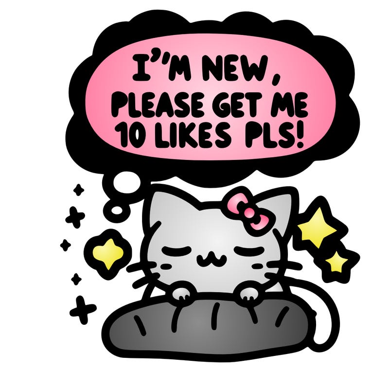 kitty taking a nap dream talking and saying "i'm new, please get me at least 10 likes pls!!"