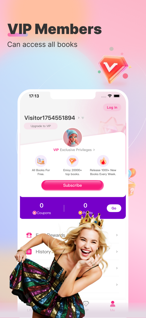 Page d'adhésion VIP de l'application Novelove montrant l'accès illimité aux livres et les avantages de l'abonnement.