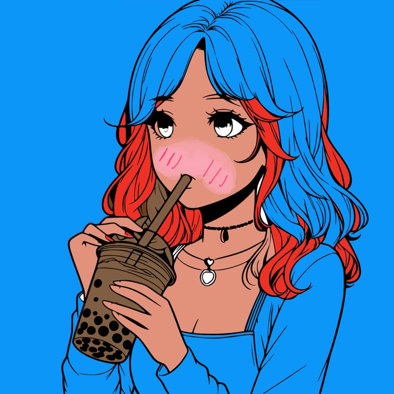 realistic girl drinking boba tea