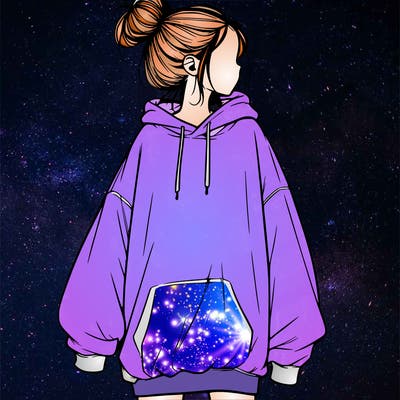 realistic girl with a oversized sweatshirt on and a bun