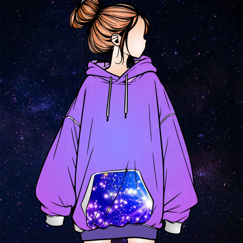 realistic girl with a oversized sweatshirt on and a bun