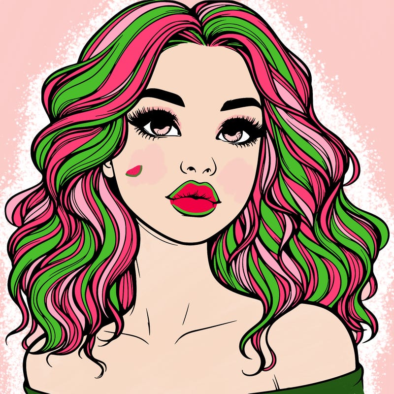 realistic girl with wavy hair and lips