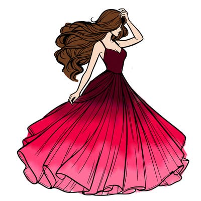 realistic woman with dress flowing in the wind