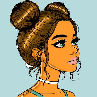 realistic girl with buns on the top of her head