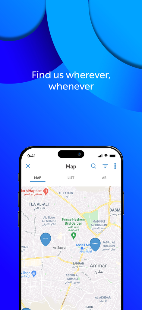 Arabi-Mobile banking app branch and ATM locator screen