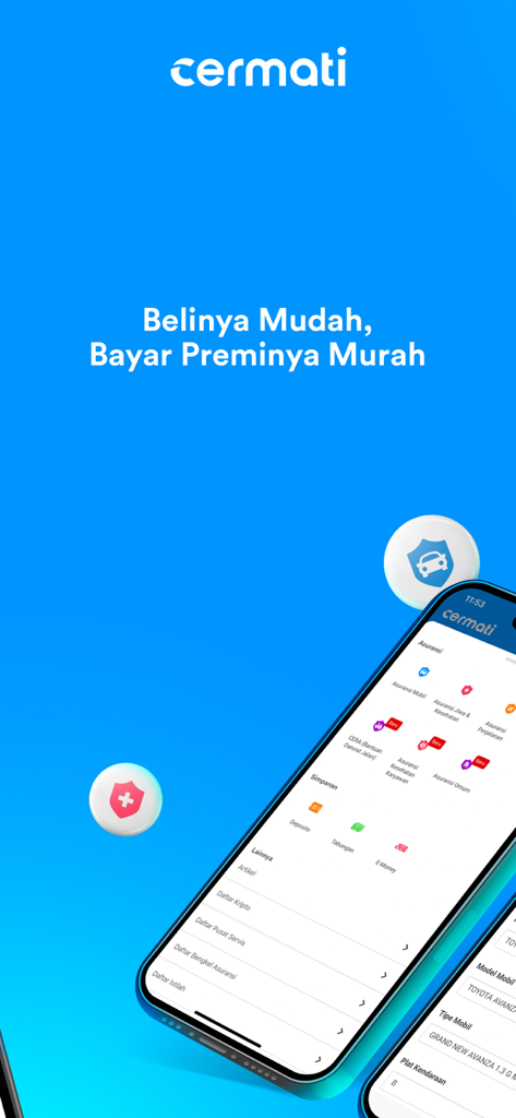 Cermati - Cek SLIK & Asuransi - Cermati mobile app interface showing various Indonesian financial services including insurance and bill payments