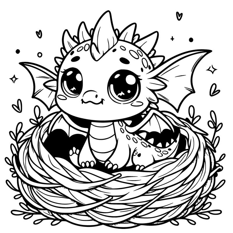 cute baby dragon n a nest