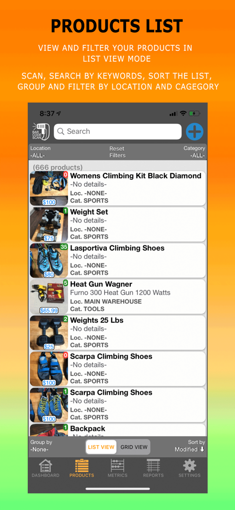 Smarter Inventory - Smarter Inventory app showing a list of tracked products with photos and prices