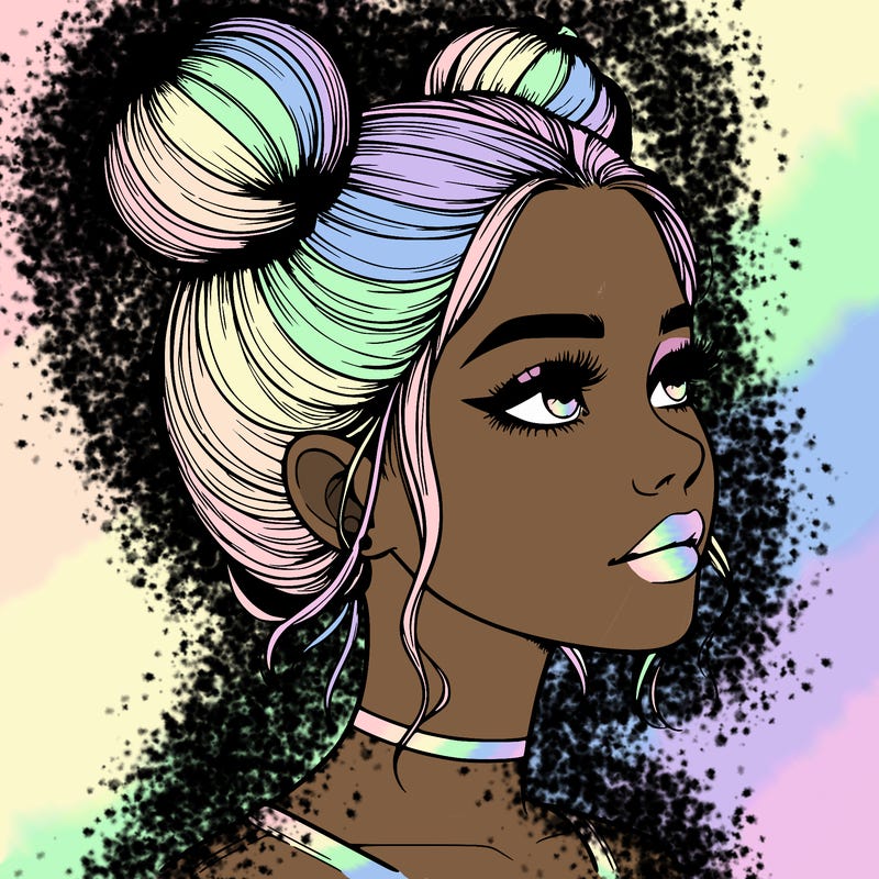 realistic girl with buns on the top of her head