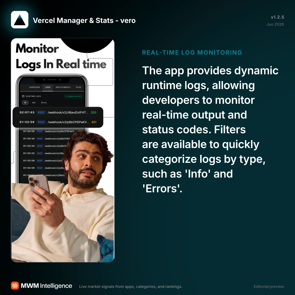 Vercel Manager & Stats - vero - Developer Tools App | MWM