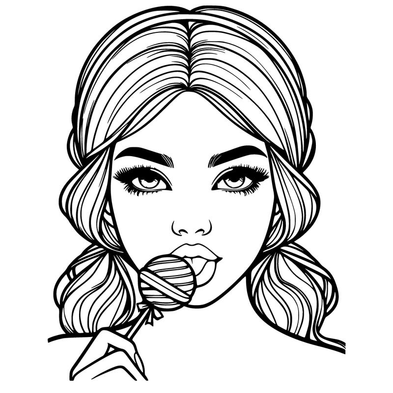 face of a realistic girl eating a lollipop