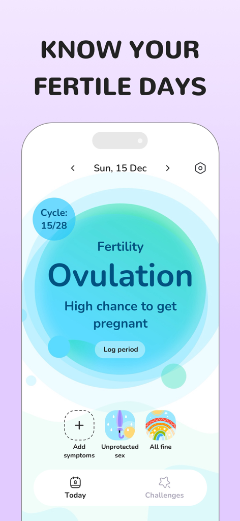 Trying to conceive Tracker app showing ovulation cycle and high chance of pregnancy notification.