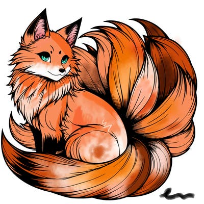 realistic detailed 9 tailed anime fox