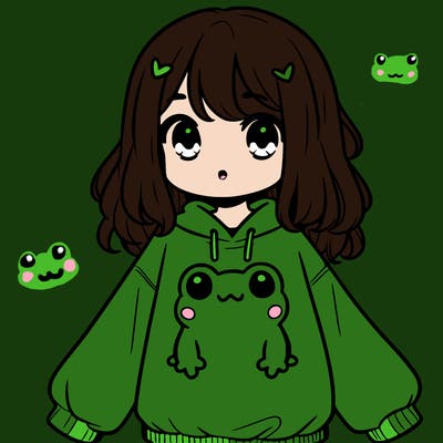 girl wearing frogging sweatshirt