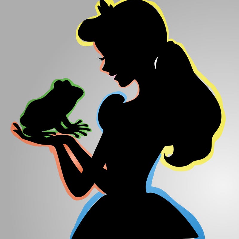 a shadow of a princess holding a frog realistic