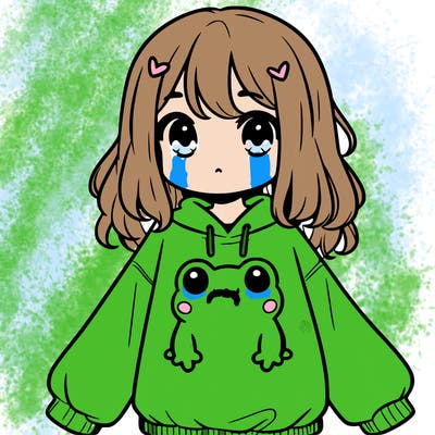 girl wearing frogging sweatshirt