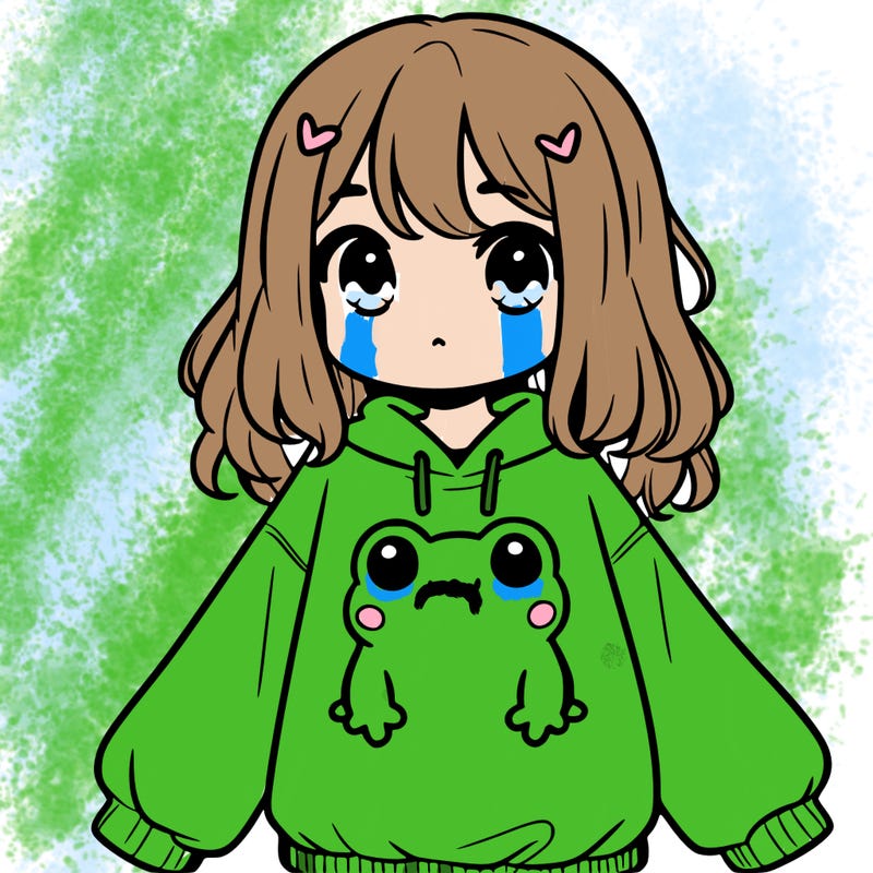 girl wearing frogging sweatshirt