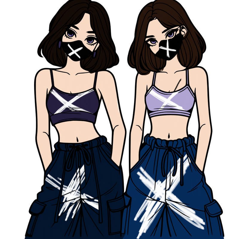 two girls with crop top with baggy pants
