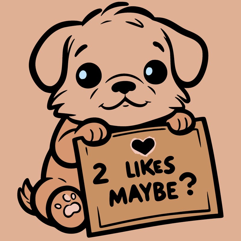 a puppy holding a sign that says 2 likes maybe?