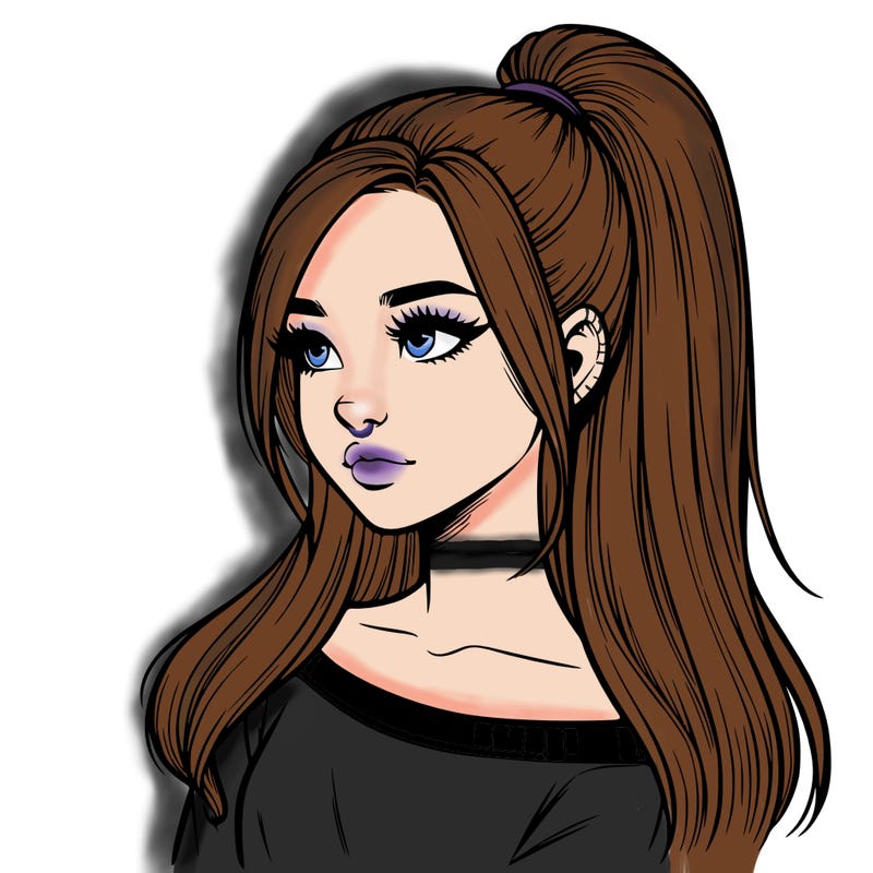 realistic girl with a high ponytail