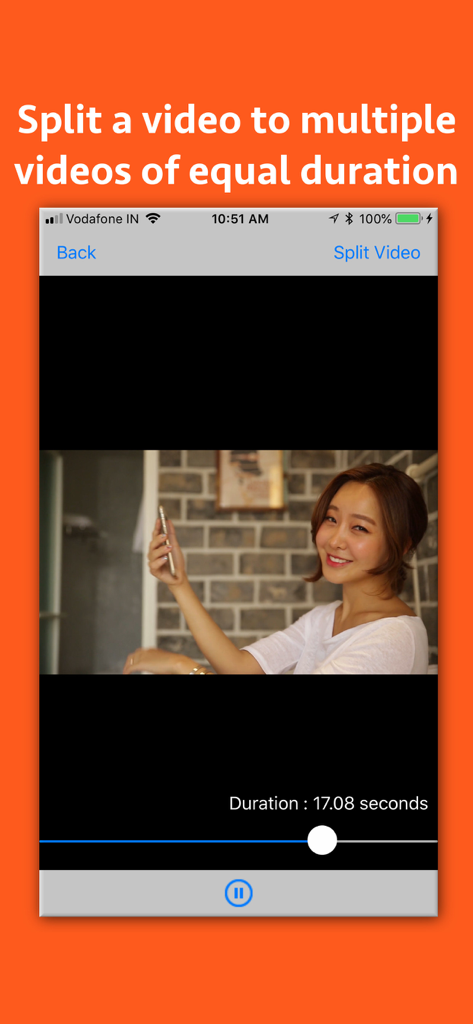 Video Divider app screen showing how to split a video into equal parts.