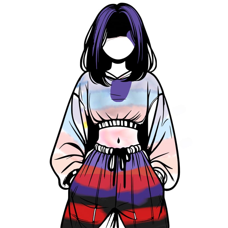 realistic girl faceless with baggy pants and a crop top