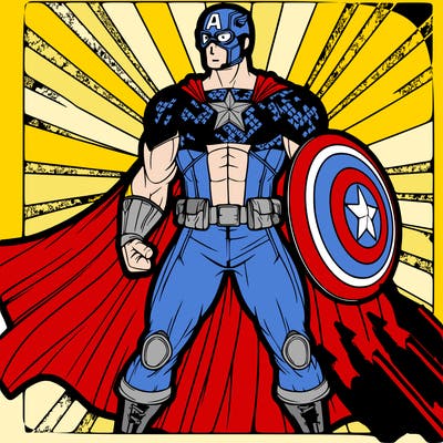 captain america character with an amazing background