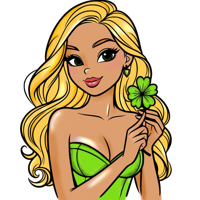 beautiful woman  carrying a clover