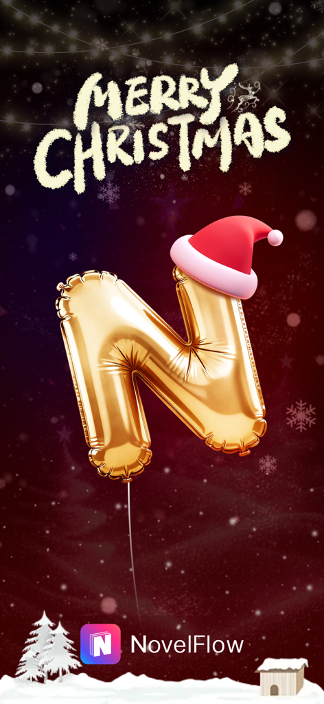 NovelFlow Christmas theme with gold N balloon wearing a Santa hat