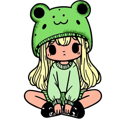 a girl wearing a frog hat and some frog socks