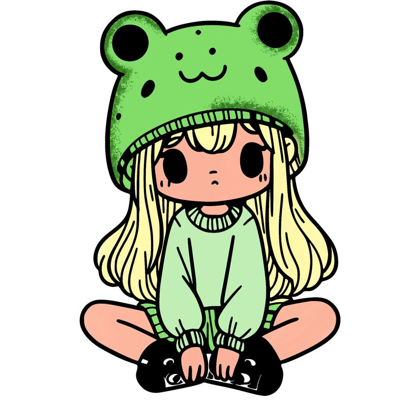 a girl wearing a frog hat and some frog socks