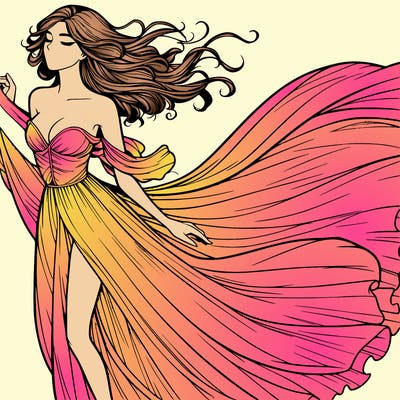realistic woman in dress flowing the the wind