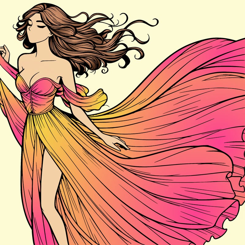 realistic woman in dress flowing the the wind
