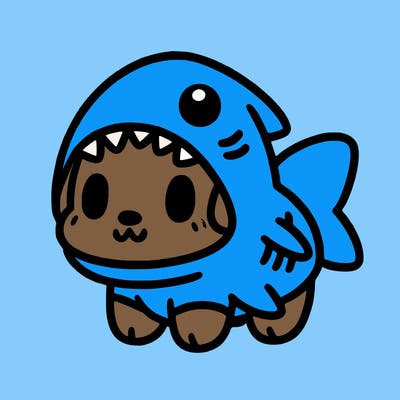 cute dog wearing a shark costume