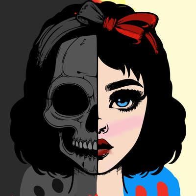 realistic girl with half skull mask