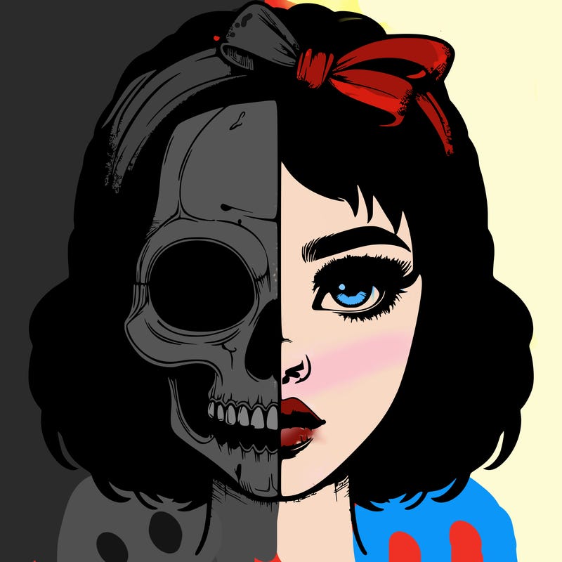 realistic girl with half skull mask