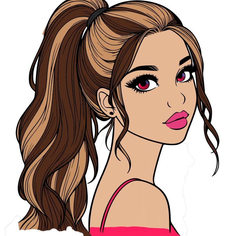 realistic pretty girl with high pony tail