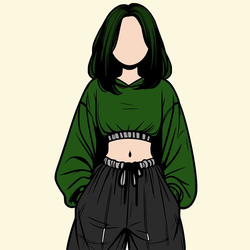 realistic girl faceless with baggy pants and a crop top