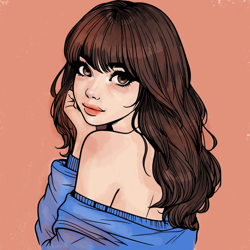 realistic girl with bangs looking over her shoulder