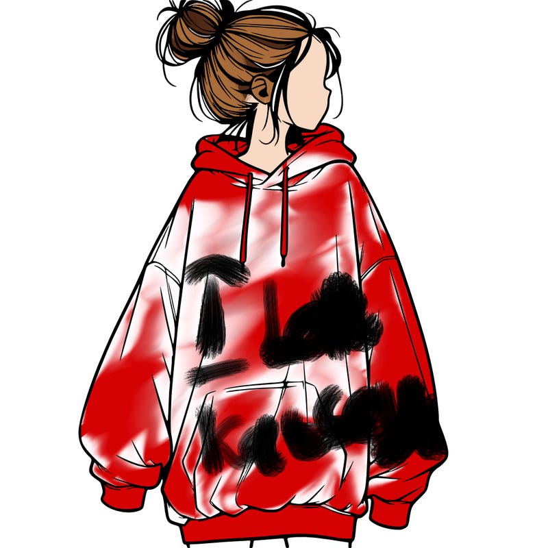 realistic girl with a oversized sweatshirt on and a bun
