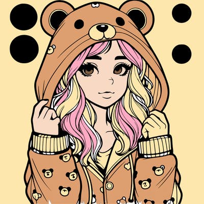 realistic girl in a animal pjs hoodie