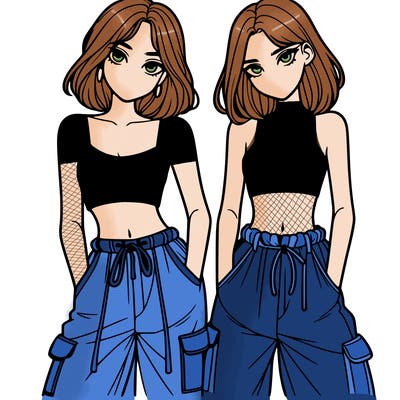 two girls with crop top with baggy pants