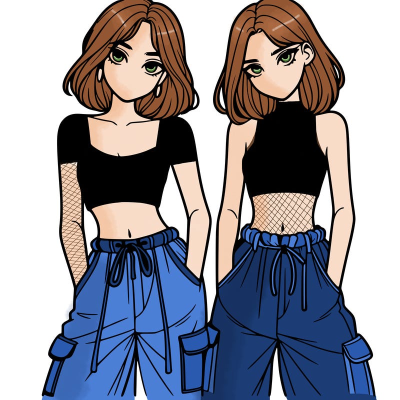 two girls with crop top with baggy pants