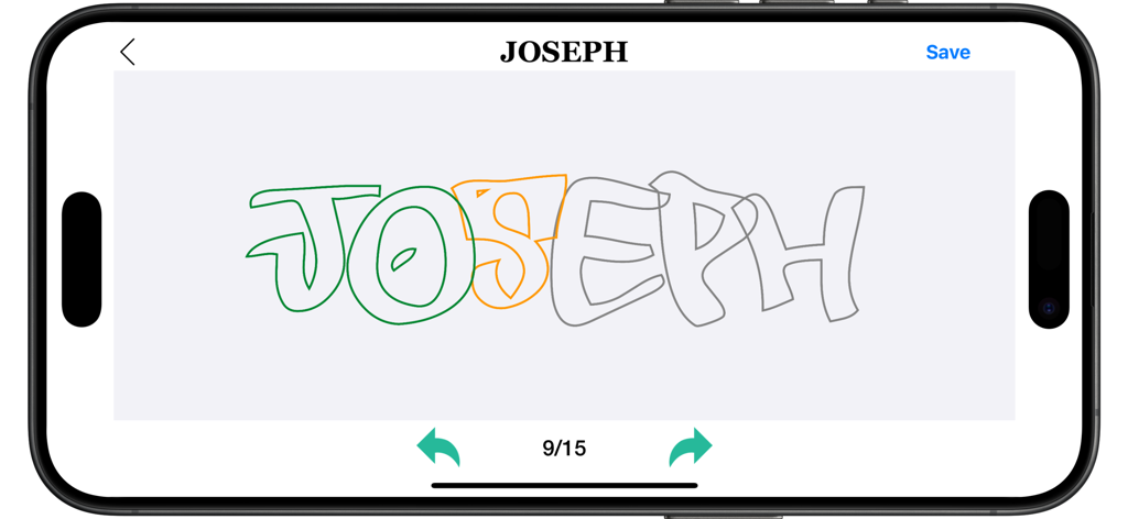 Graffiti Creator app showing a custom tag for the name Joseph