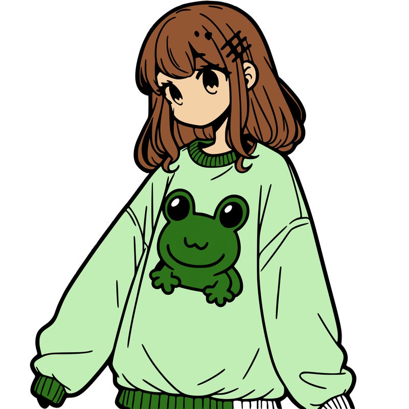 girl wearing frogging sweatshirt