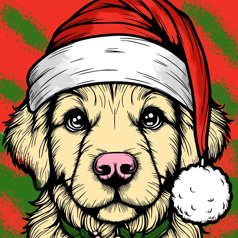 realistic dog with a christmas hat