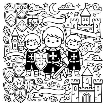 Step into a world of chivalry and cuteness with this adorable Kawaii Knights Hospitaller coloring page. Perfect for fans of medieval history and charming Japanese-inspired art, it offers a delightful coloring experience.