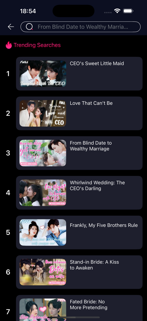 Trending short vertical dramas list featuring romance and CEO themes on JOWO app