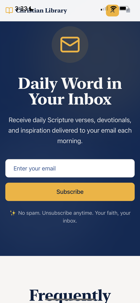 Christian Book Library - Subscription screen for daily scripture and devotionals in the Christian Book Library app